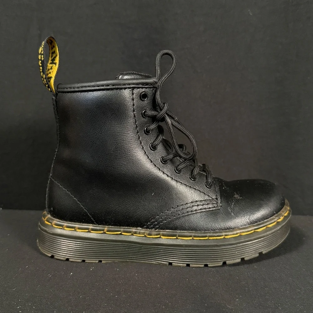 Dr. Martens Zavala T 1460 Black Leather Toddler Combat Boots Side Zip Size 10